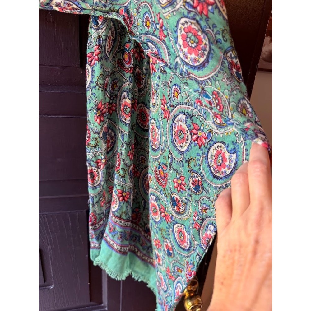 Womens Turquoise Paisley Floral Medallion Scarf Wrap Eyelash Fringe Boho Multi - Picture 7 of 9